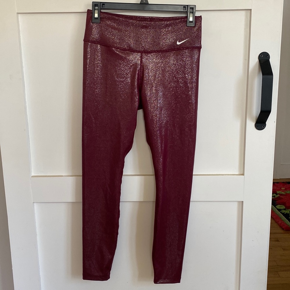 Red shimmer nike leggings